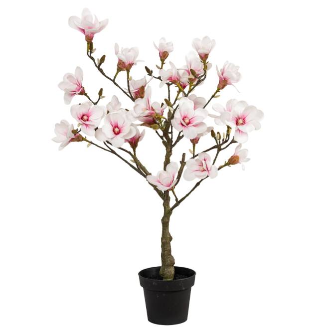 Magnolie artificiala cu flori albe-roz in ghiveci, 110 cm