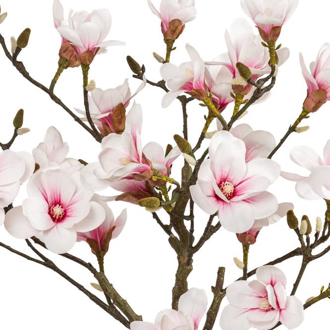 Magnolie artificiala cu flori albe-roz in ghiveci, 110 cm