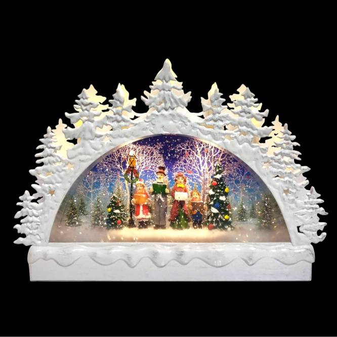 Decoratiune scena de Craciun cu colindatori, cu vartej de apa si leduri, 33 cm