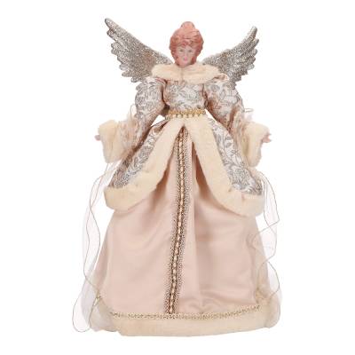Varf de brad inger din portelan, ivory-roz-auriu, 42 cm