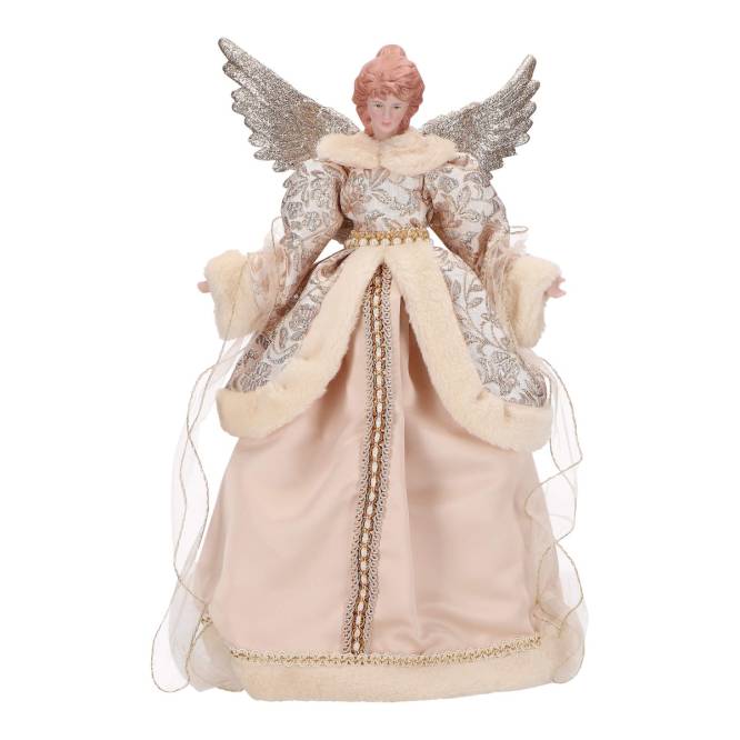 Varf de brad inger din portelan, ivory-roz-auriu, 42 cm