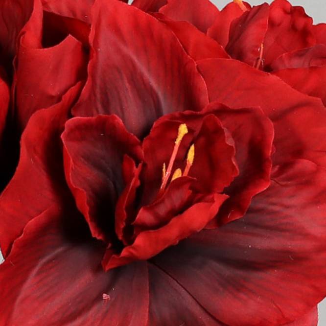 Amaryllis artificiala rosie in vas ceramic gri, 50 cm