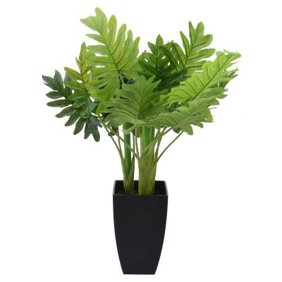 Planta decorativa artificiala cu frunze mari in ghiveci inalt de plastic 65 cm