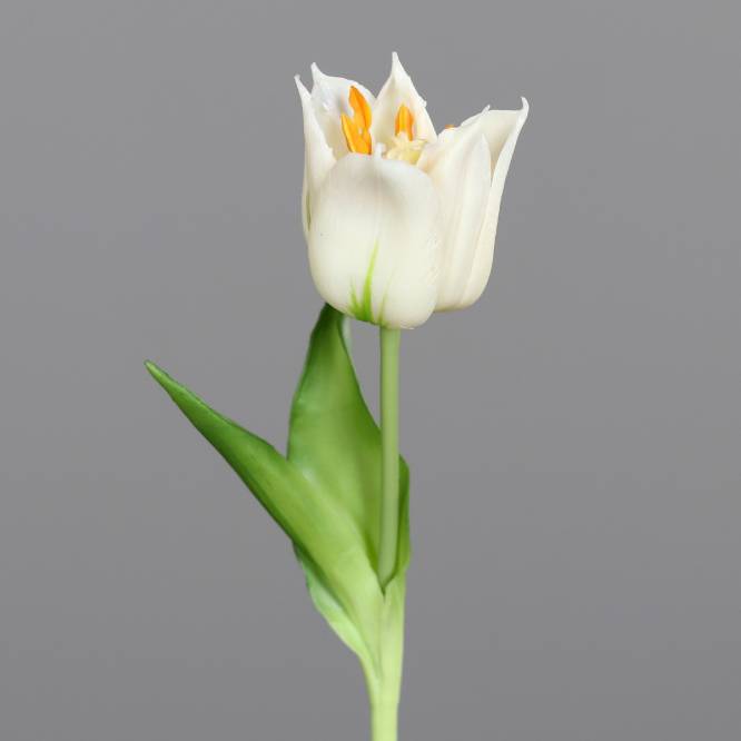 Lalea artificiala la fir, culoare alba, 24 cm