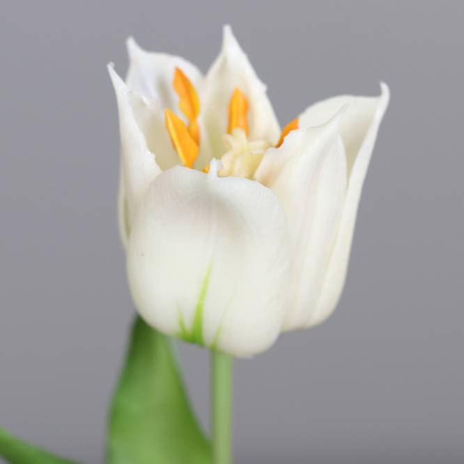 Lalea artificiala la fir, culoare alba, 24 cm