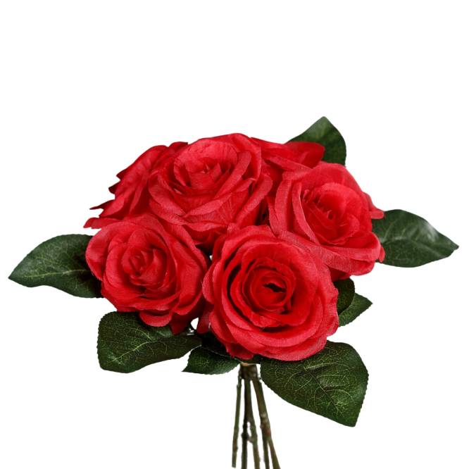 Buchet de 6 trandafiri artificiali rosii 27 cm