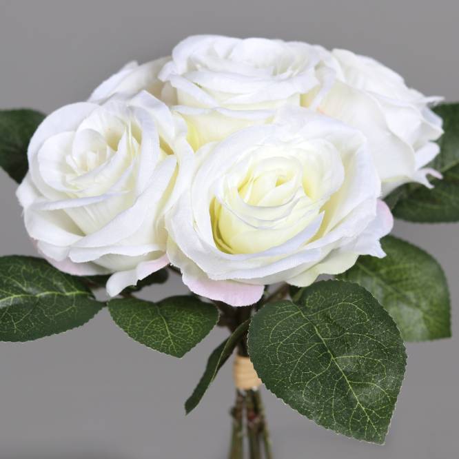 Buchet de 6 trandafiri artificiali albi 27 cm