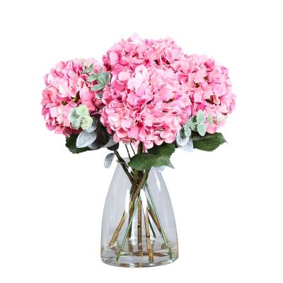 Aranjament premium cu hortensii artificiale roz in vas de sticla, 45 cm