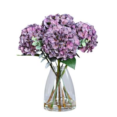 Aranjament premium cu hortensii artificiale mov inchis in vas de sticla, 45 cm