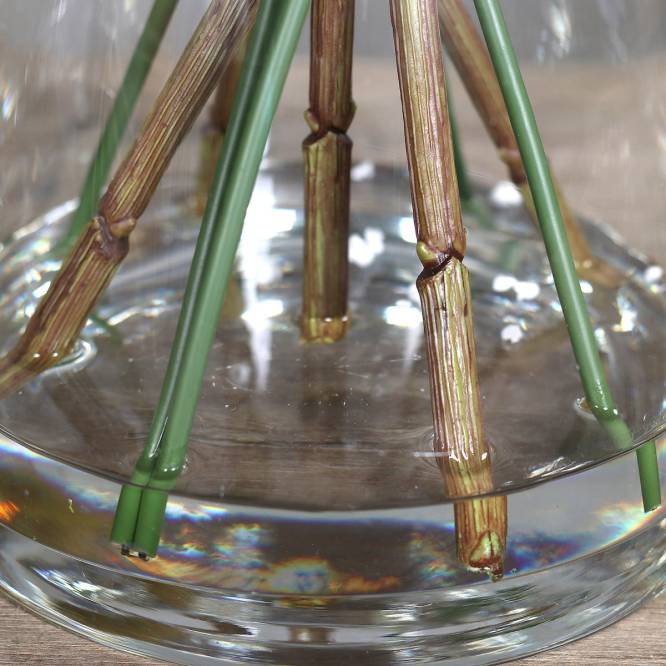 Aranjament premium cu hortensii artificiale mov inchis in vas de sticla, 45 cm