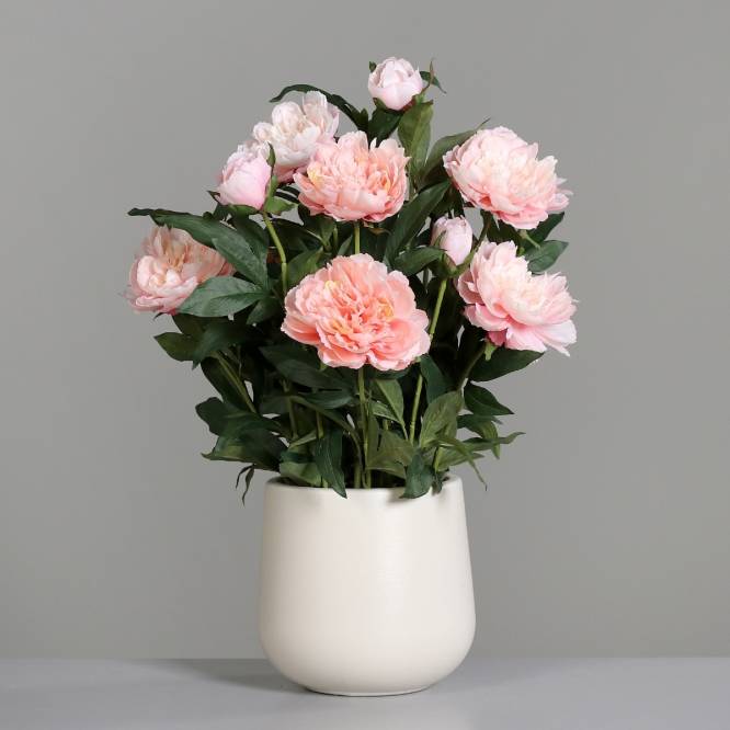 Aranjament premium cu bujori artificiali roz in vas decorativ de plastic, 75 cm