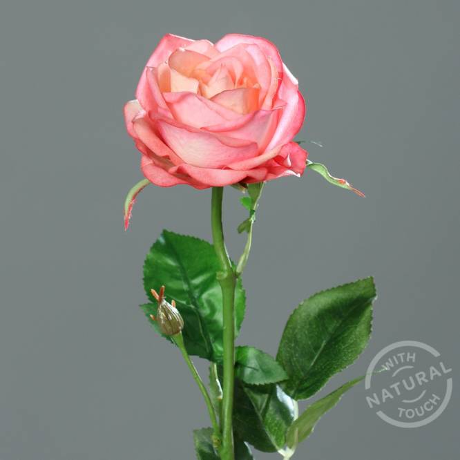 Trandafir artificial la fir, culoare roz, 66 cm