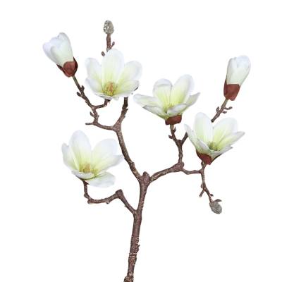 Crenguta de magnolie artificiala, culoare alba, 52 cm