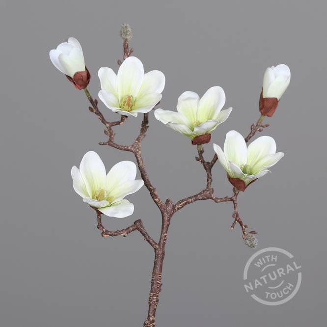 Crenguta de magnolie artificiala, culoare alba, 52 cm
