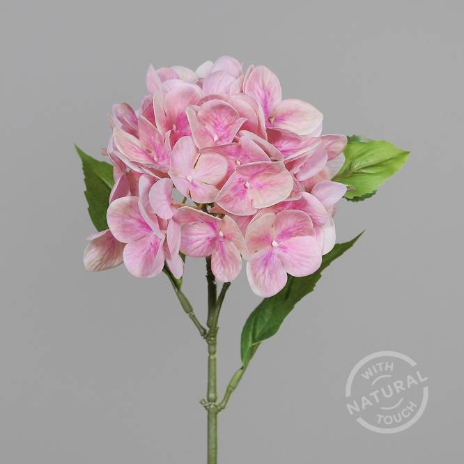 Hortensie artificiala la fir, culoare roz, 32 cm