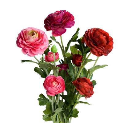 Buchet de 3 fire de Ranunculus artificiale cu nuante de fucsia si roz 62 cm