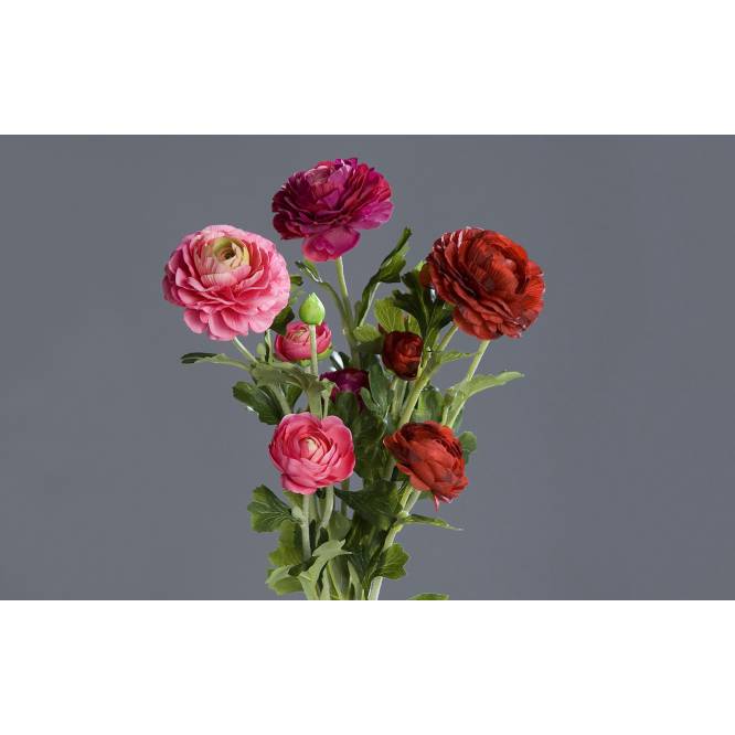 Buchet de 3 fire de Ranunculus artificiale cu nuante de fucsia si roz 62 cm
