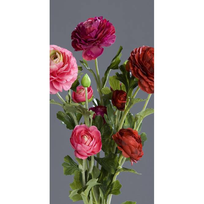 Buchet de 3 fire de Ranunculus artificiale cu nuante de fucsia si roz 62 cm