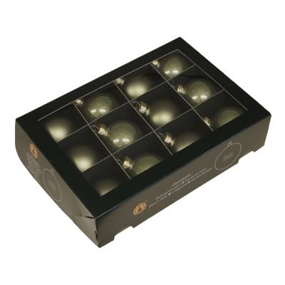 Set 12 globuri din sticla, verde granit, lucioase si mate, in cutie, diametru 6 cm
