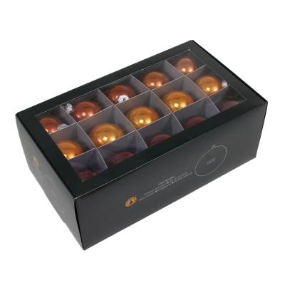 Set 30 globuri din sticla, cu nuante maro-caramel, lucioase, in cutie, diametru 6 cm