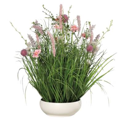 Aranjament flori de camp roz artificiale in vas de plastic, 50 cm