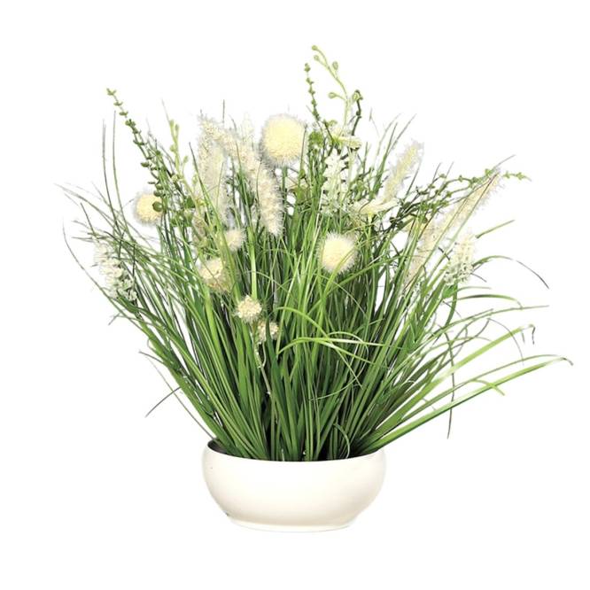 Aranjament flori de camp crem artificiale in vas de plastic, 40 cm