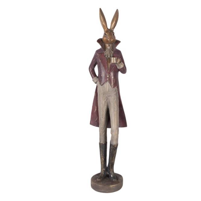 Decoratiune Pasti, iepuras elegant cu ceasca, model antichizat, 75 cm