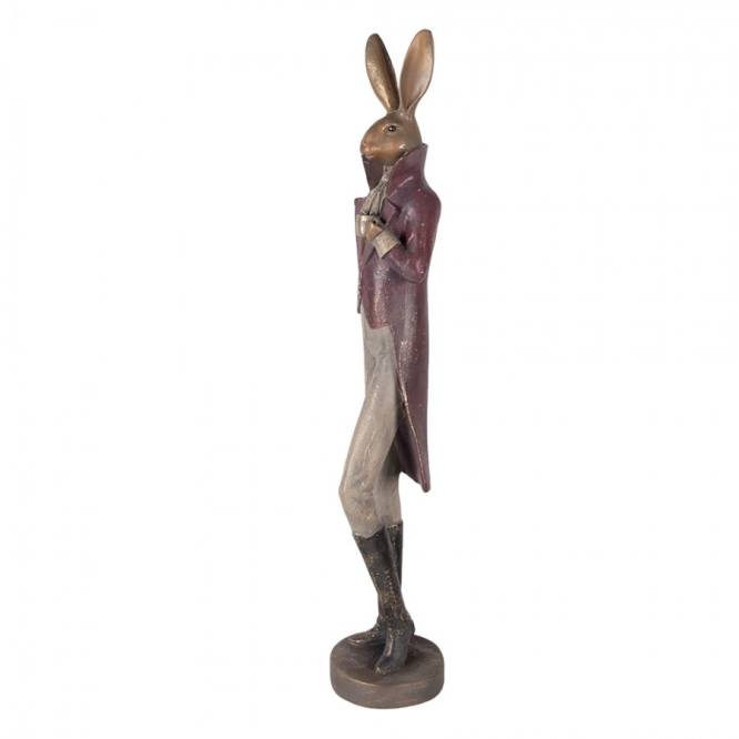 Decoratiune Pasti, iepuras elegant cu ceasca, model antichizat, 75 cm