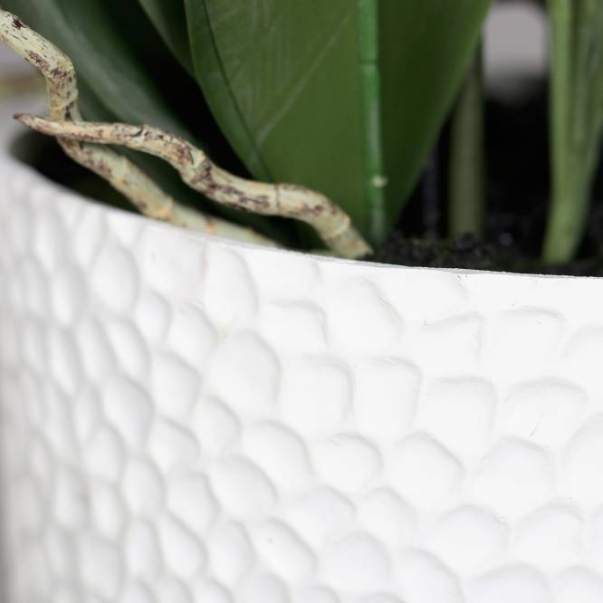 Aranjament cu orhidee artificiala alba si iarba in vas ceramic, 120 cm
