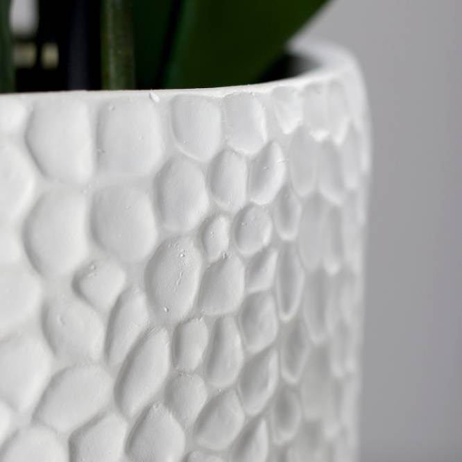 Aranjament cu orhidee artificiala alba si iarba in vas ceramic, 135 cm
