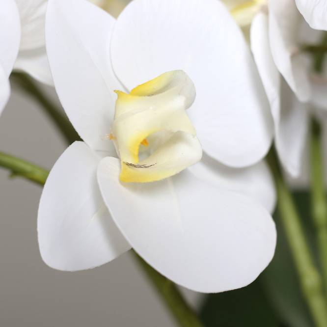 Orhidee artificiala alba in ghiveci negru de metal cu picioare, 85 cm