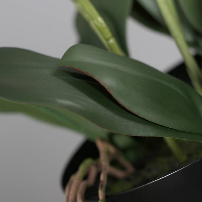 Orhidee artificiala alba in ghiveci negru de metal cu picioare, 85 cm