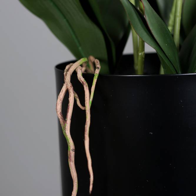 Orhidee artificiala alba in ghiveci negru de metal cu picioare, 85 cm