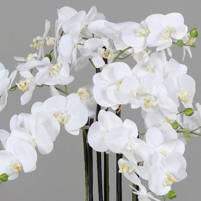 Orhidee artificiala alba cu aspect natural, in bila de pamant, 95 cm