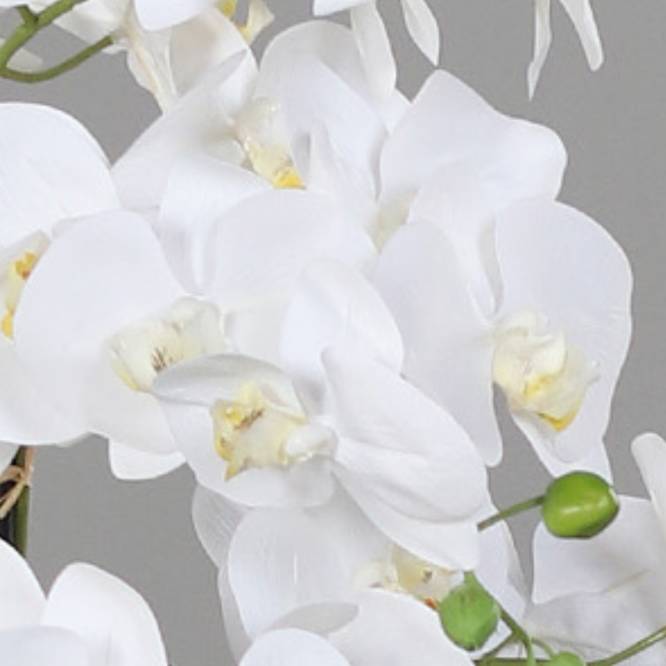 Orhidee artificiala alba cu aspect natural, in bila de pamant, 95 cm