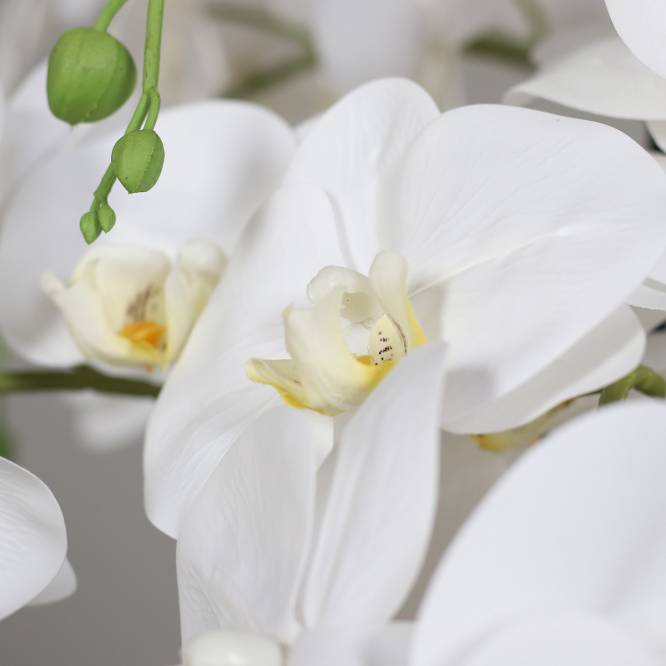 Orhidee artificiala alba cu aspect natural, in bila de pamant, 110 cm