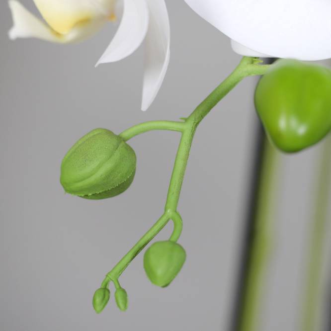 Orhidee artificiala alba cu aspect natural, in bila de pamant, 110 cm