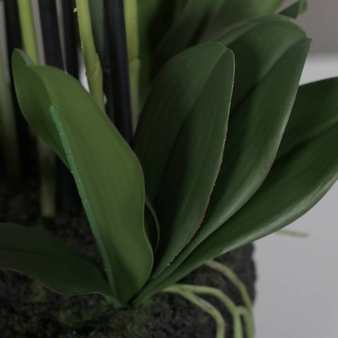 Orhidee artificiala alba cu aspect natural, in bila de pamant, 110 cm