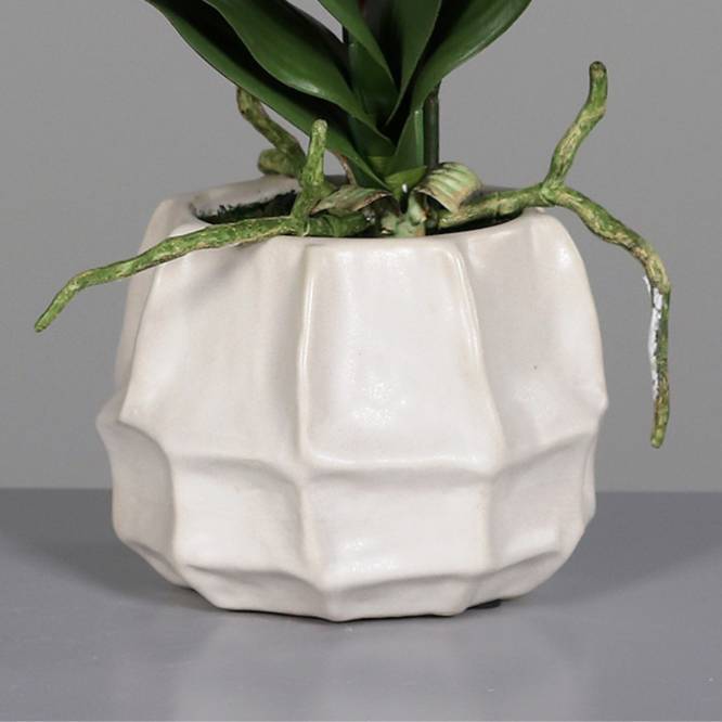 Orhidee artificiala Phalaenopsis alba in vas ceramic alb, 48 cm