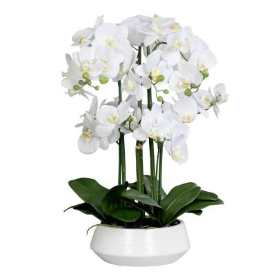 Aranjament cu orhidee artificiala alba in vas ceramic, 70 cm