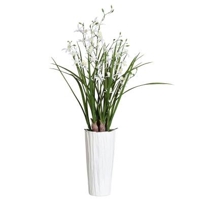 Aranjament cu orhidee artificiala Spider alba in vas ceramic, 92 cm
