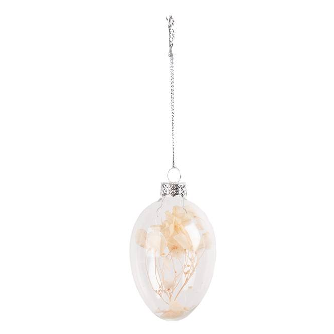 Decoratiune Pasti de agatat, ou de sticla cu floare crem 8 cm