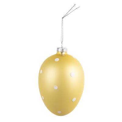 Decoratiune Pasti de agatat, ou de sticla galbena 12 cm