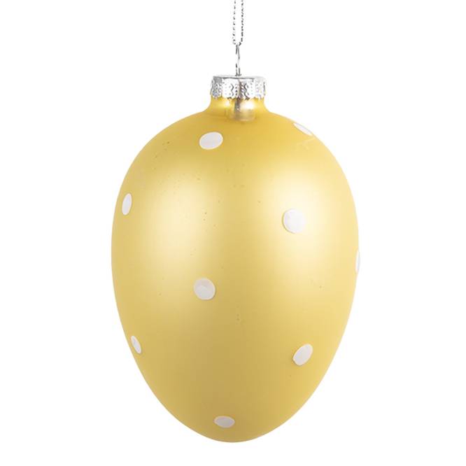 Decoratiune Pasti de agatat, ou de sticla galbena 12 cm