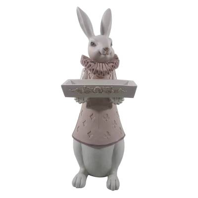 Decoratiune Pasti iepuroaica cu tavita, 37 cm