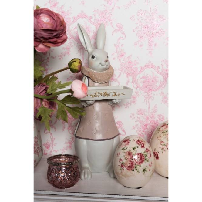 Decoratiune Pasti iepuroaica cu tavita, 37 cm