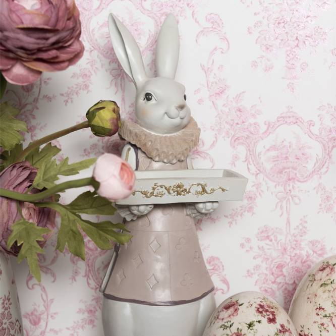 Decoratiune Pasti iepuroaica cu tavita, 37 cm