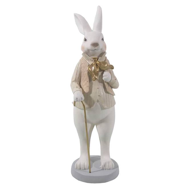 Decoratiune Pasti, iepuras cu baston, crem-auriu, 31 cm