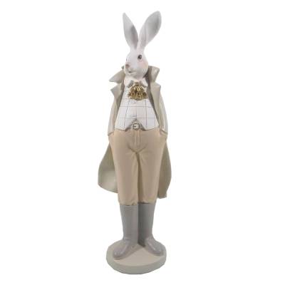 Decoratiune Pasti iepuras elegant cu cosulet cu morcovi in spate 37 cm