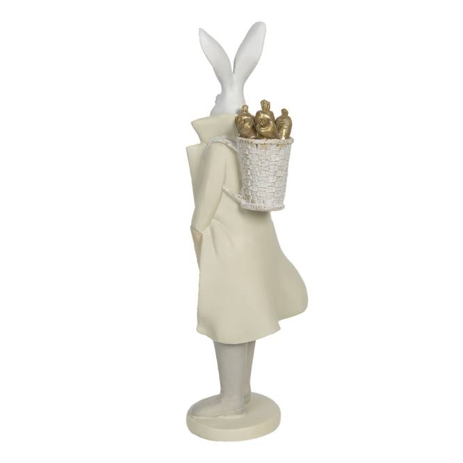 Decoratiune Pasti iepuras elegant cu cosulet cu morcovi in spate 37 cm